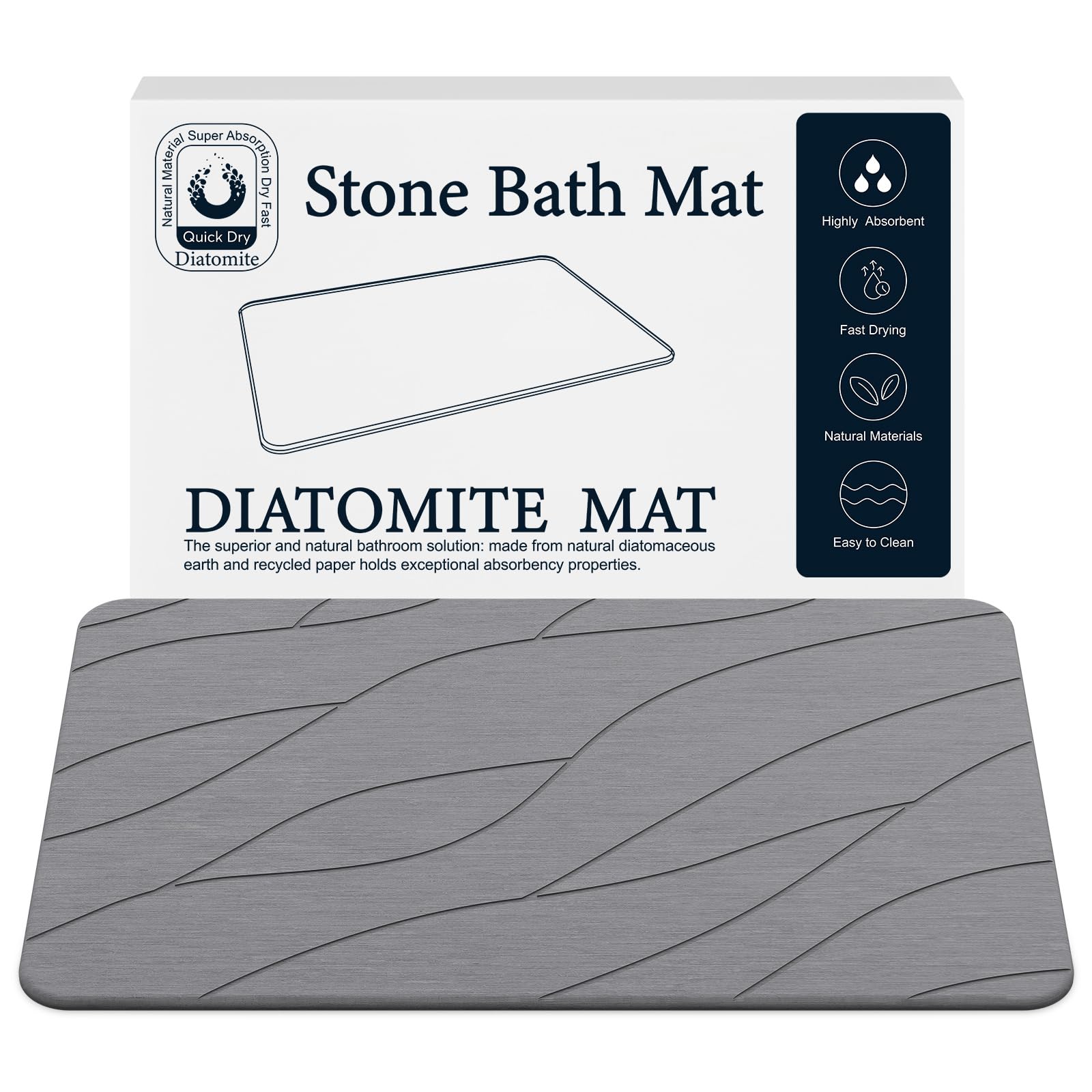 Closefriend Diatomite Stone Bath Mat - Fast Drying Bathroom Mat Stone, Diatomaceous Earth Bath Mat Non-Slip, Absorbent Stone Mat